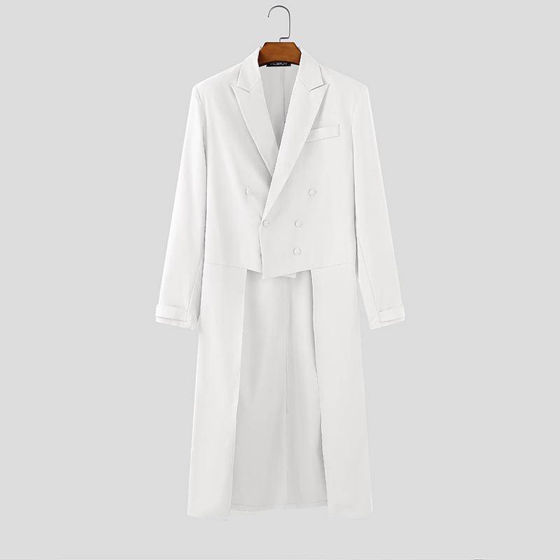 INCERUN Herren Reverskragen High Low Unregelmäßige Schlitze Lange Tunika Blazer Mäntel 4XL weiß von Joom DACH