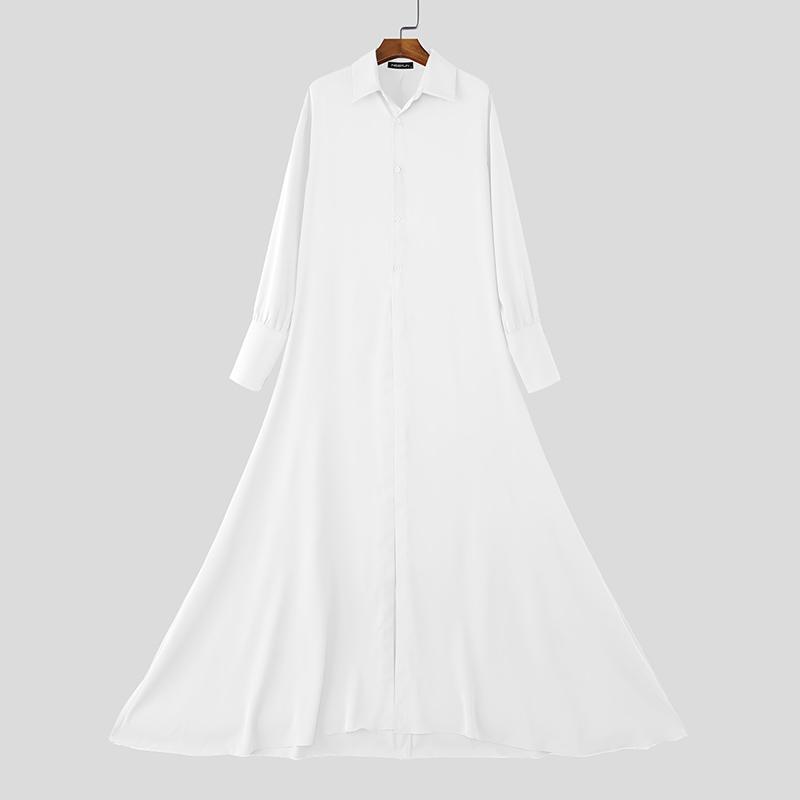 INCERUN Herren Reverskragen Langarm Knöpfe Hohe Schlitze Maxi Swing Saum Hemden 5XL weiß von Joom DACH