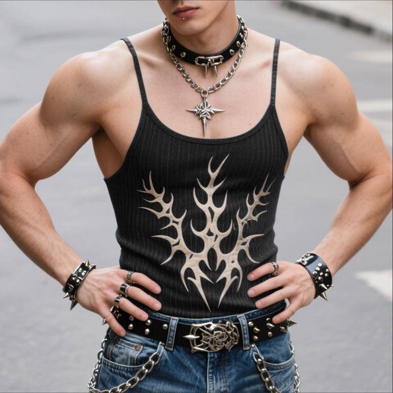 INCERUN Herren Sling Ärmellos Druck Figurbetont Tanktops Camisole Unterhemden XL schwarz von Joom DACH
