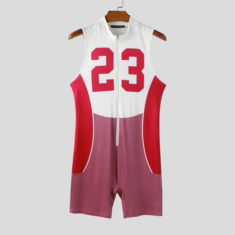 INCERUN Herren Sommer Ärmellos Buchstabenprint Reißverschluss Skinny Jumpsuits Romper Bodysuits XL rot von Joom DACH