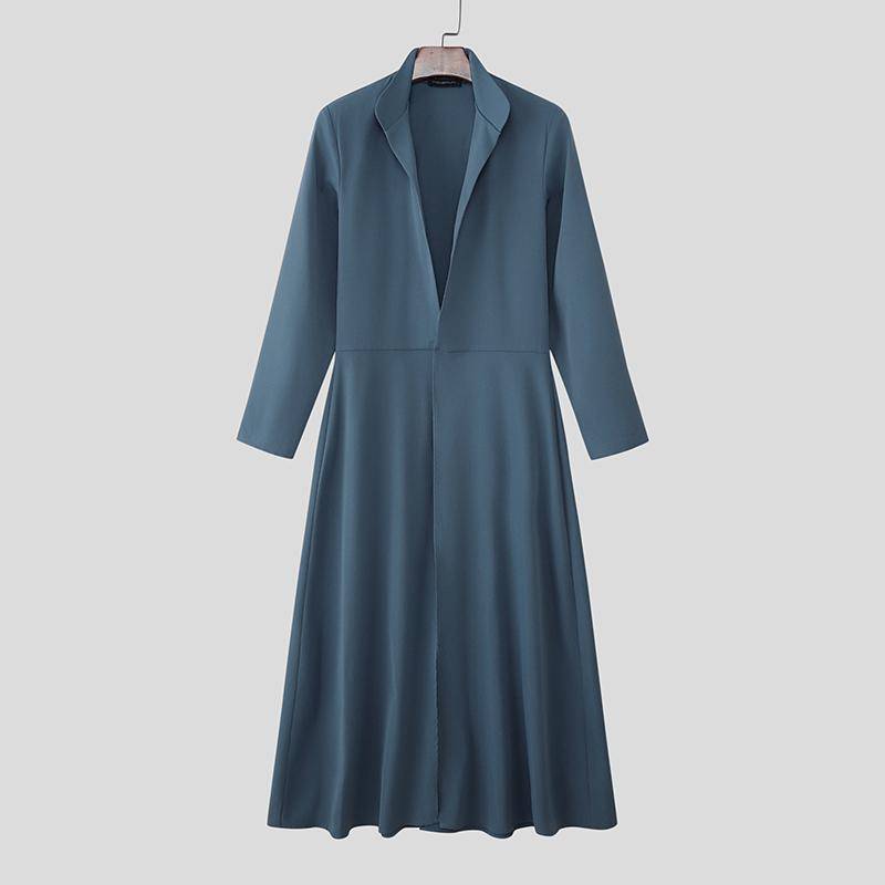 INCERUN Herren Stehkragen Langarm Ein-Knopf Lässige Geschlitzte Lange Tunika Oberteile Hemden 5XL blau von Joom DACH