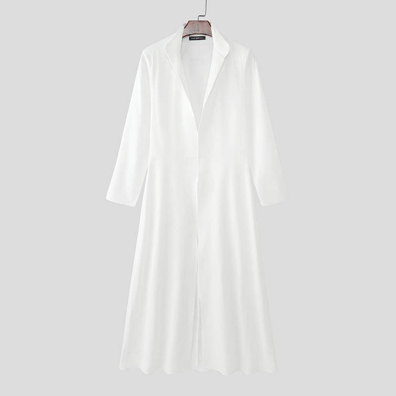 INCERUN Herren Stehkragen Langarm Ein-Knopf Lässige Geschlitzte Lange Tunika Oberteile Hemden 5XL weiß von Joom DACH