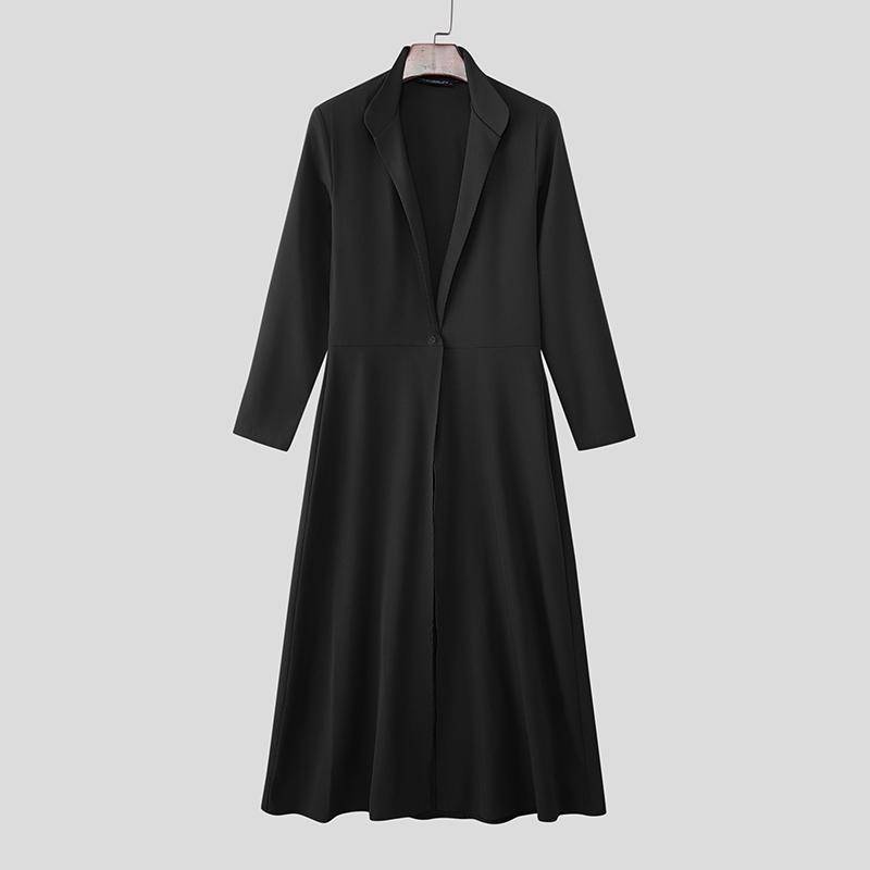 INCERUN Herren Stehkragen Langarm Ein-Knopf Lässige Geschlitzte Lange Tunika Oberteile Hemden XL schwarz von Joom DACH