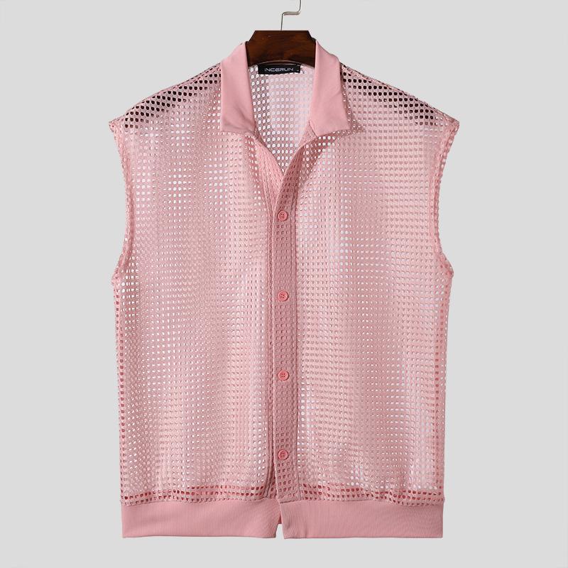 INCERUN Herren V-Ausschnitt Ärmellose Netz Tanktops Sommer Mesh Weste 5XL rosa von Joom DACH