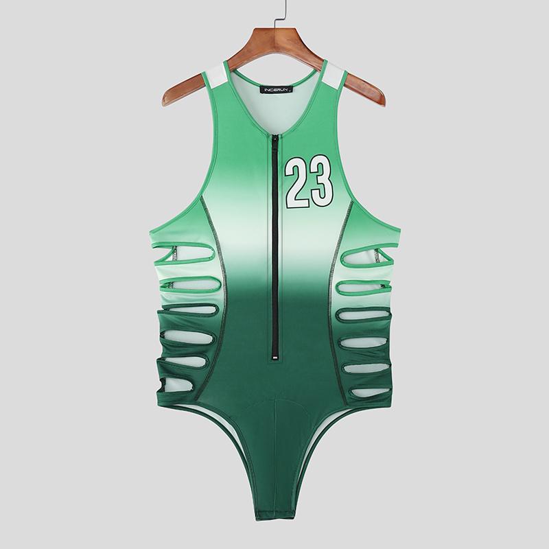 INCERUN Herren Träger Ärmellos Farbverlauf Buchstabenprint Ausgeschnitten Slips Bodys Jumpsuits M grün von Joom DACH