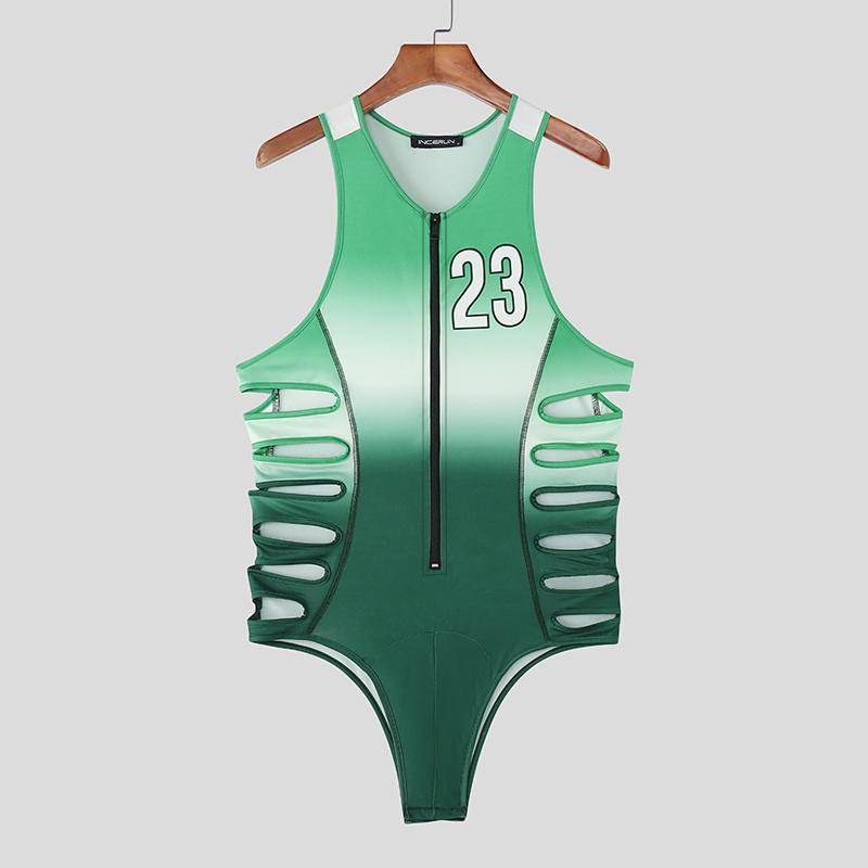 INCERUN Herren Träger Ärmellos Farbverlauf Buchstabenprint Ausgeschnitten Slips Bodys Jumpsuits XL grün von Joom DACH