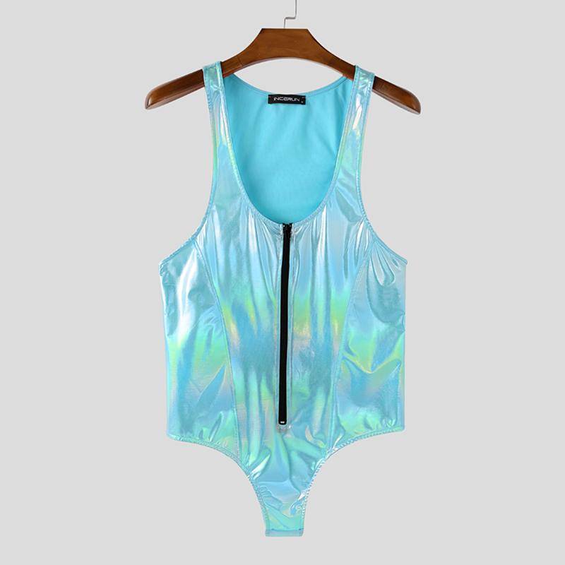 INCERUN Herren U-Ausschnitt Ärmellos Glitzer Slim Reißverschluss Tanktops Jumpsuits Bodys L blau von Joom DACH