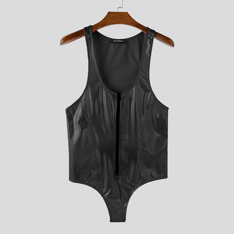 INCERUN Herren U-Ausschnitt Ärmellos Glitzer Slim Reißverschluss Tanktops Jumpsuits Bodys L schwarz von Joom DACH