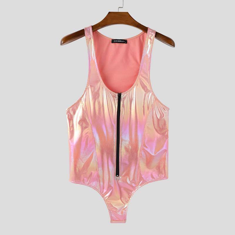 INCERUN Herren U-Ausschnitt Ärmellos Glitzer Slim Reißverschluss Tanktops Jumpsuits Bodys XL rosa von Joom DACH