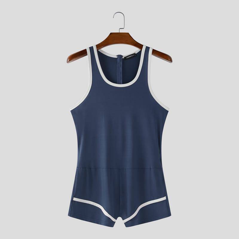 INCERUN Herren U-Ausschnitt Ärmellos Steppnähte Reißverschluss hinten Tanktops Jumpsuits Bodys Unterwäsche L dunkelblaue von Joom DACH