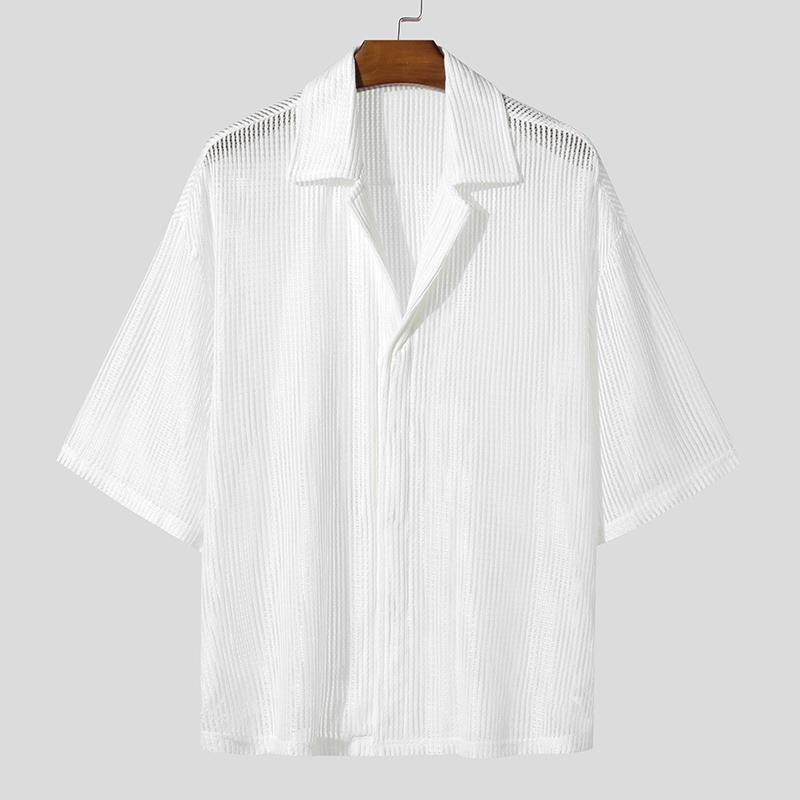 INCERUN Herren Übergroße Kurzarm Durchbrochenes Mesh Durchsichtiges Naht-Tops T-Shirts 2XL weiß von Joom DACH