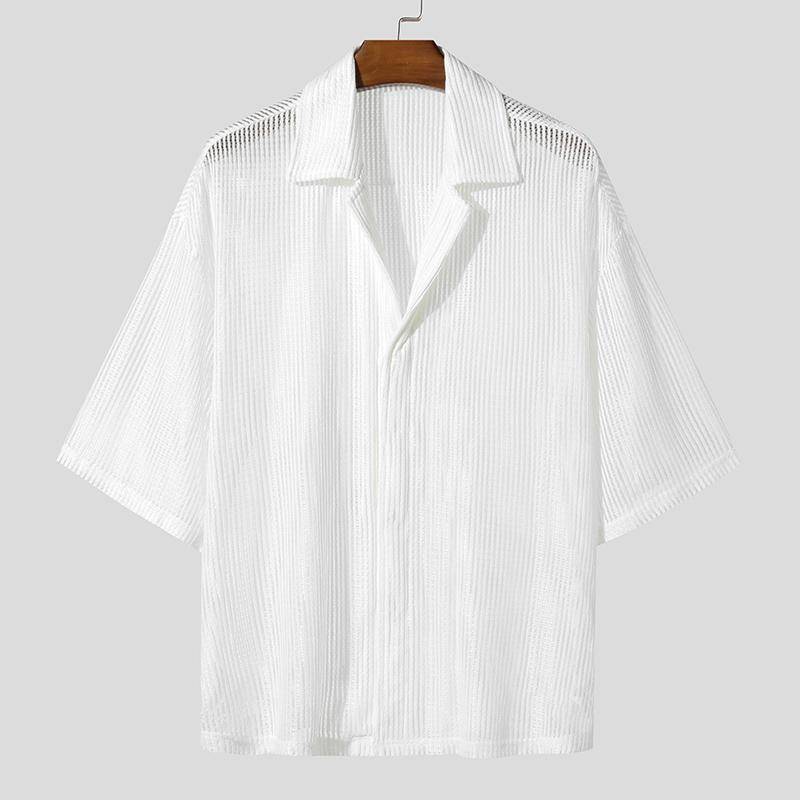 INCERUN Herren Übergroße Kurzarm Durchbrochenes Mesh Durchsichtiges Naht-Tops T-Shirts 2XL weiß von Joom DACH