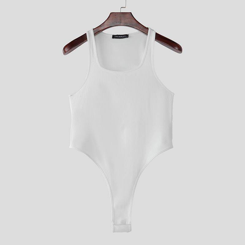 INCERUN Herren Unterwäsche U-Ausschnitt Ärmellos Rippenmuster Figurbetontes Trikot Jumpsuits S weiß von Joom DACH