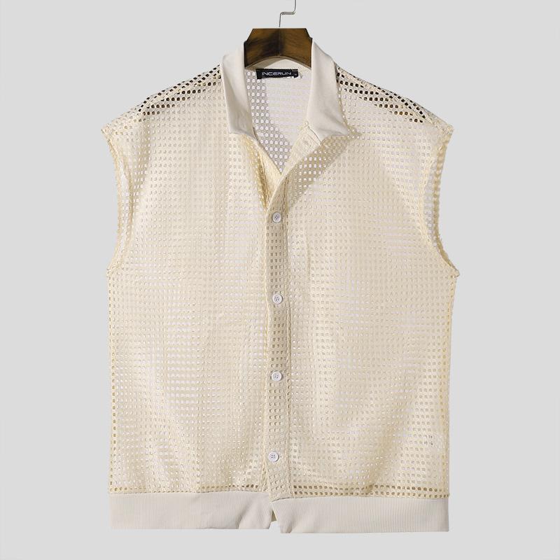 INCERUN Herren V-Ausschnitt Ärmellose Netz Tanktops Sommer Mesh Weste S weiß von Joom DACH