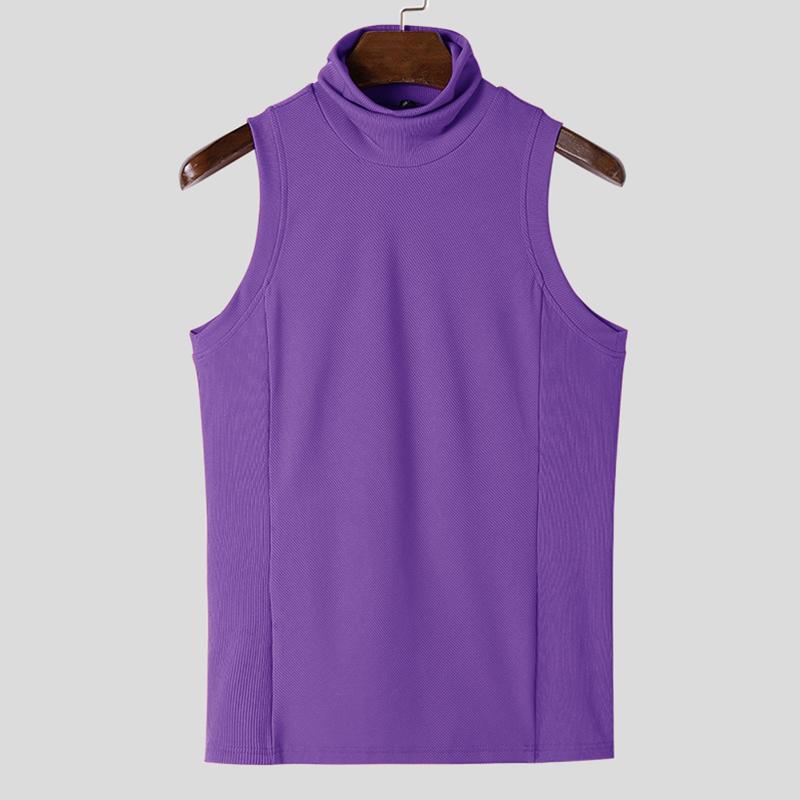 INCERUN Herren ärmellose Rollkragenpullover einfarbige Strickoberteile Westen M violett von Joom DACH