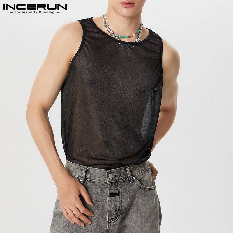 INCERUN Männer Ärmellose Transparent Mesh Sheer Tanks Sommer Sehen Durch Tops Weste 3XL schwarz von Joom DACH