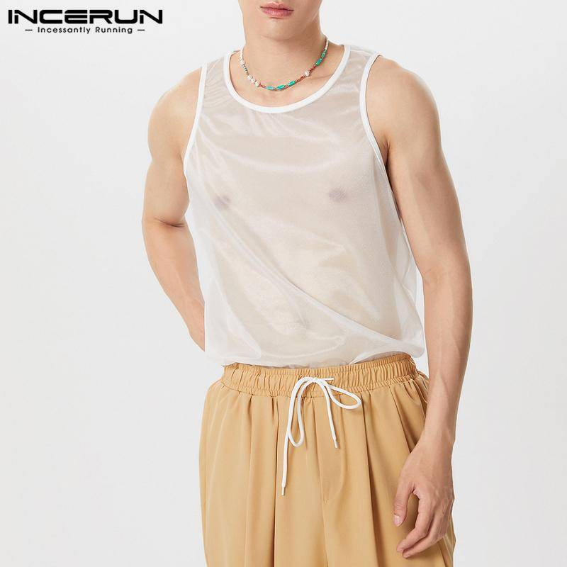 INCERUN Männer Ärmellose Transparent Mesh Sheer Tanks Sommer Sehen Durch Tops Weste 5XL weiß von Joom DACH