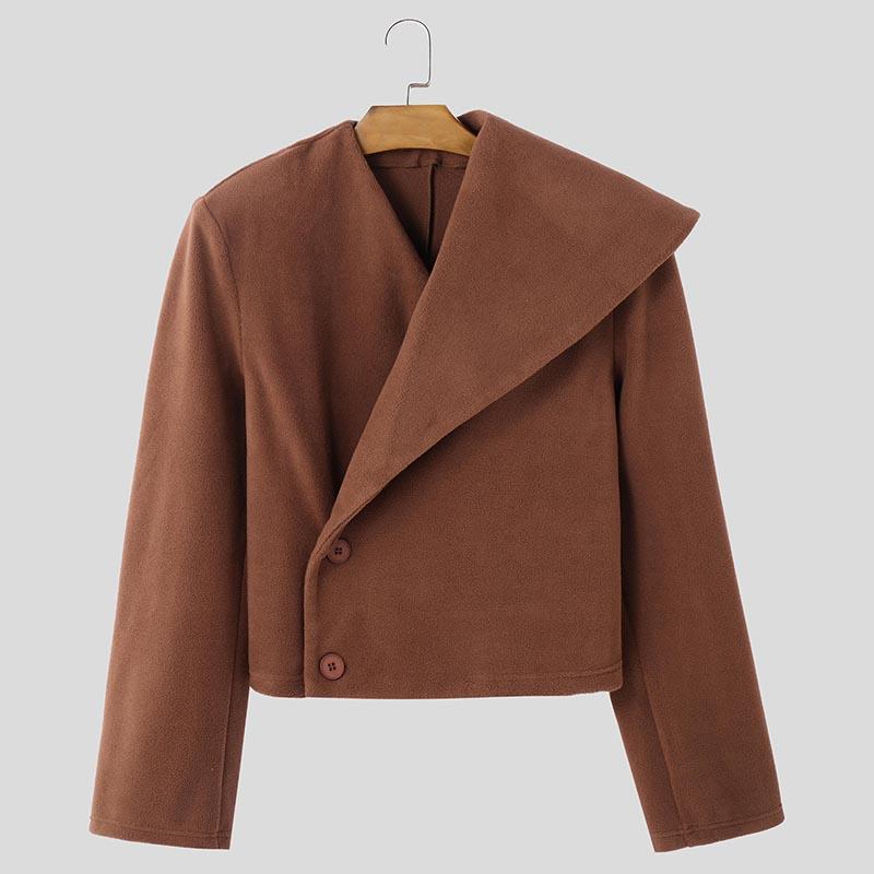 INCERUN Männer Frühling Unregelmäßige Revers Seite Tasten Polar Fleece M braun von Joom DACH