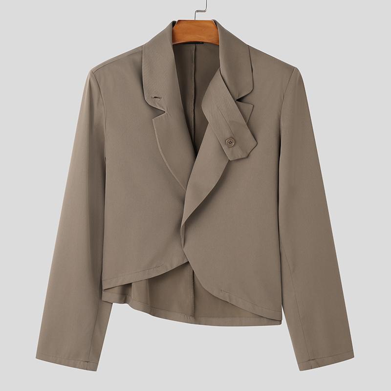INCERUN Männer Revers Hals Langarm Offene Vorderseite Unregelmäßigen Blazer L braun von Joom DACH