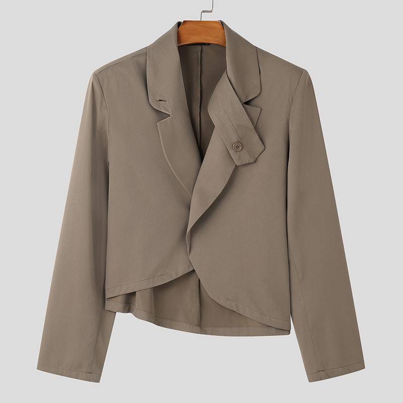 INCERUN Männer Revers Hals Langarm Offene Vorderseite Unregelmäßigen Blazer L braun von Joom DACH