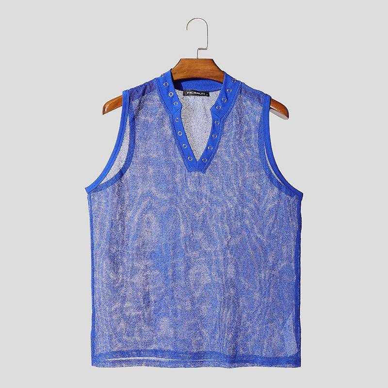 INCERUN Herren Ärmellose Durchsichtige Mesh Sheer Tanktops Club Partywear L blau von Joom DACH