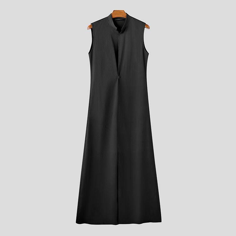 INCERUN Herren Sommer Ärmellos Ein Knopf Lässig Schlitze Lang Tanks Maxi Strickjacke 5XL schwarz von Joom DACH
