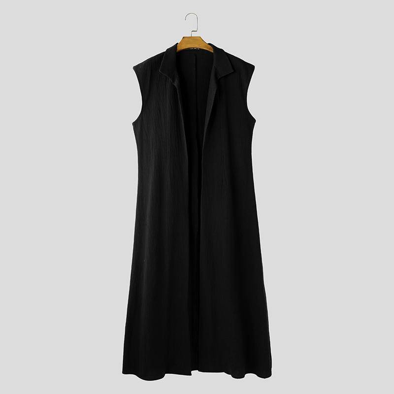 INCERUN Sommer Herren Stehkragen Ärmellos Offen Vorne Lässig Locker Lang Tanktops Mäntel 5XL schwarz von Joom DACH