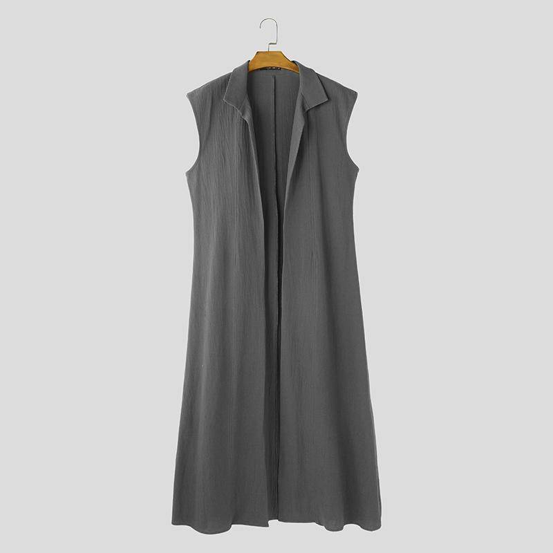 INCERUN Sommer Herren Stehkragen Ärmellos Offen Vorne Lässig Locker Lang Tanktops Mäntel 5XL graue von Joom DACH