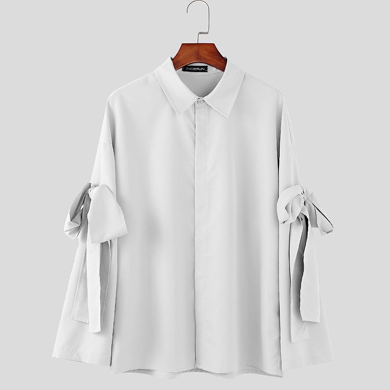 INCERUN Übergroße Herren Revers Langarm Schleife Hemden Lässige Wickeloberteile 3XL weiß von Joom DACH