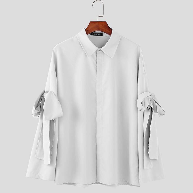 INCERUN Übergroße Herren Revers Langarm Schleife Hemden Lässige Wickeloberteile 5XL weiß von Joom DACH