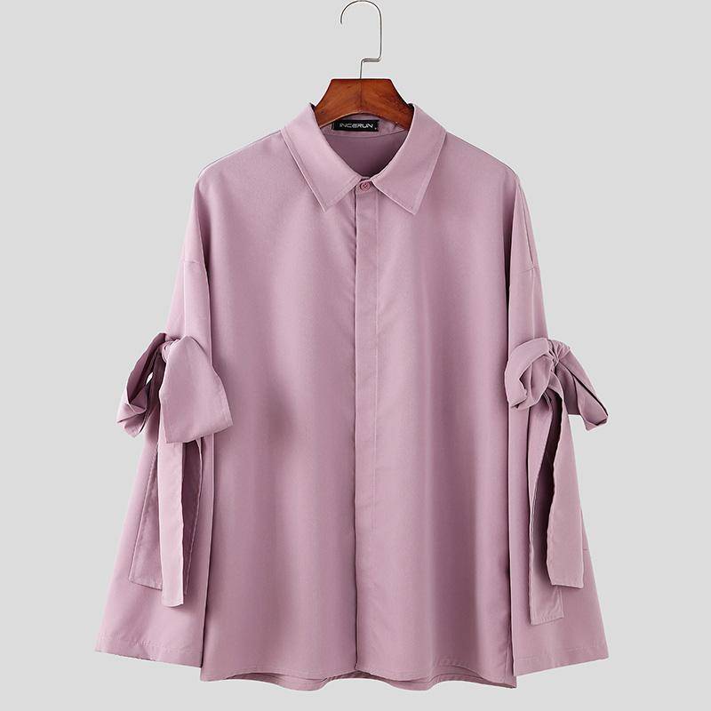 INCERUN Übergroße Herren Revers Langarm Schleife Hemden Lässige Wickeloberteile M rosa von Joom DACH