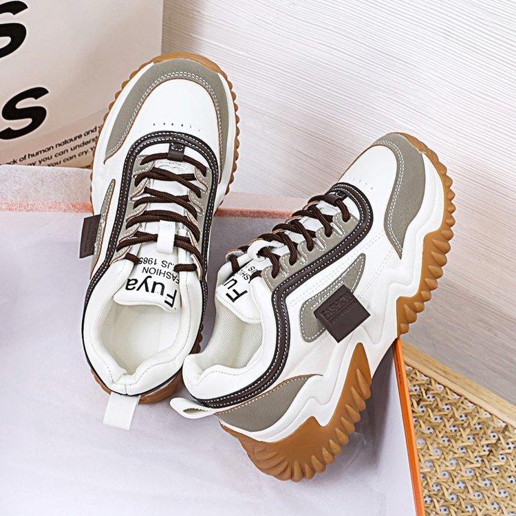 INS Trendy Korean Style Chunky Sneakers Damen Frühjahr Neue Student Plateau Sneaker Damen Kontrastfarbe Schnürschuhe Casual Damenschuhe 38 von Joom DACH
