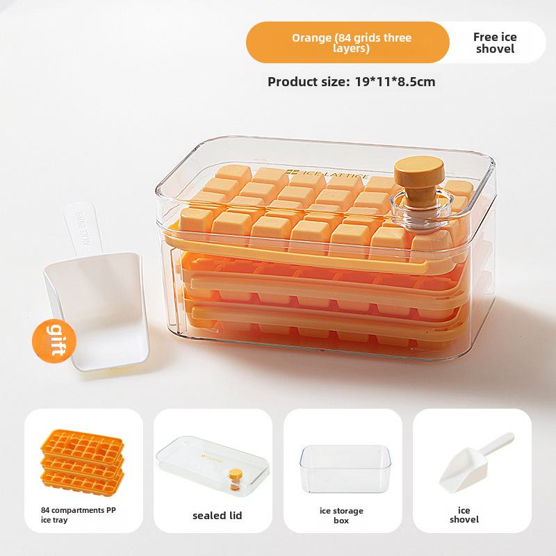 IceCube Max: Ein-/doppelschichtige Eiswürfelschale mit Ein-Knopf-Entformung und Aufbewahrungsbox für Zuhause, quadratische Form für Eiswürfel. 84-grid orange von Joom DACH