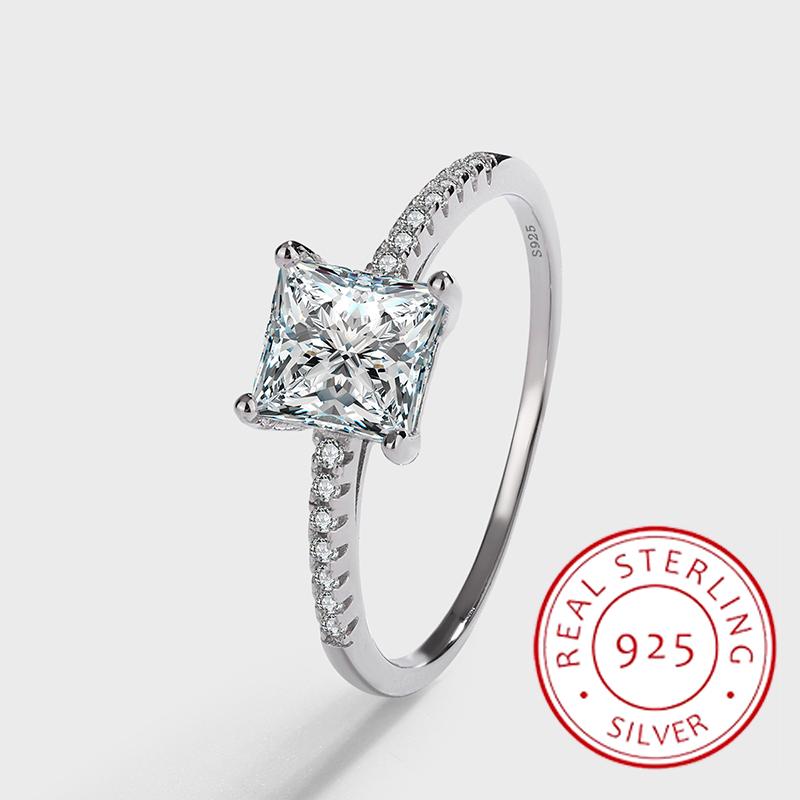 Imalist Super Flash Vierzackiger Quadratischer Geometrischer Verlobungsring Aus Echtem S925 Sterling Silber Für Herren Und Damen 8 weiß von Joom DACH