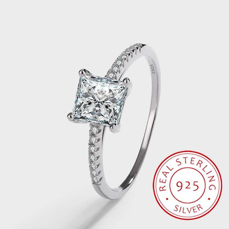 Imalist Super Flash Vierzackiger Quadratischer Geometrischer Verlobungsring Aus Echtem S925 Sterling Silber Für Herren Und Damen 8 weiß von Joom DACH