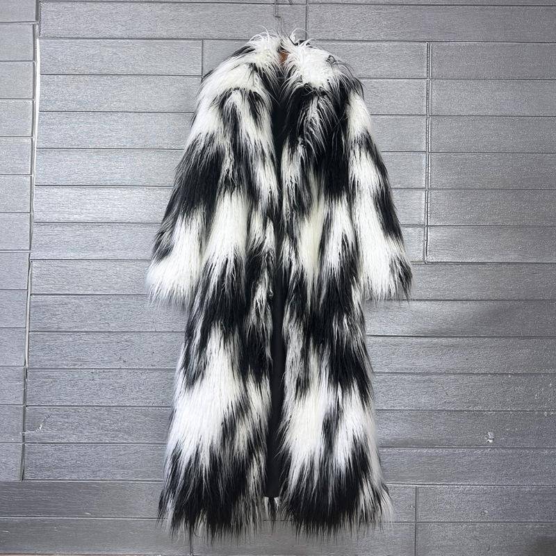 Imitation Strandwolle Jacquard Farbige Flauschige Felljacke Damen Kunstfell Verlängerter Anzugkragen Winter Damenmantel XL von Joom DACH