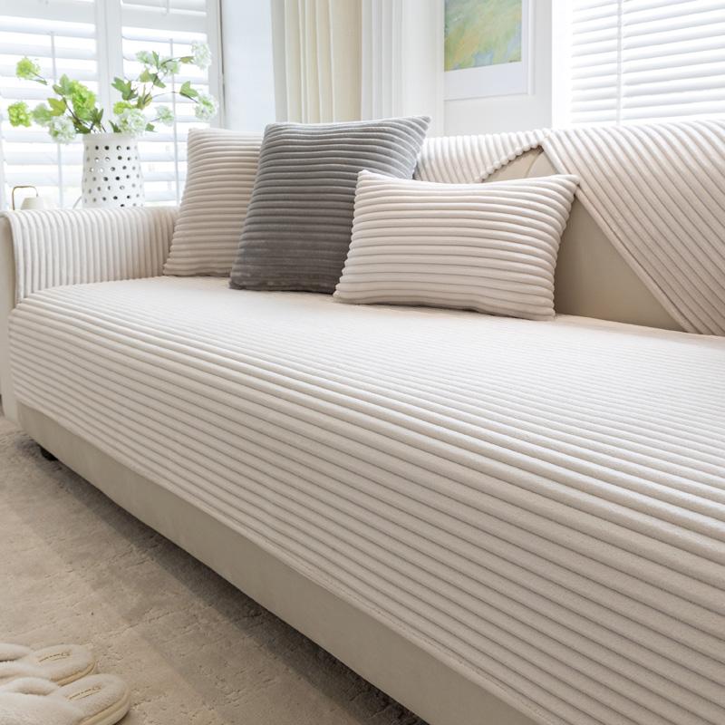 Imitation Kaninchen Plüsch verdickt Winter Sofa Kissen rutschfeste Ledersofa Vollbezug Abdeckung Stoff Handtuch 90x160cm weiß von Joom DACH