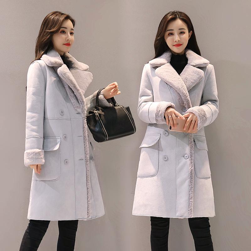 Imitation Lamm Haar Hirschleder Samt Mittellanger Mantel für Frauen Koreanischen Winter Neue Stil Plus Samt Verdickung S grau von Joom DACH