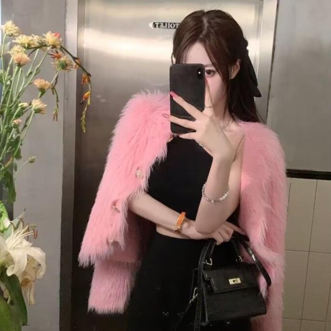 Imitation Nerz Kaschmir Strickjacke Pullover Mantel Frauen Herbst Winter Beliebte Europäische Weiche Strickjacke M rosa von Joom DACH