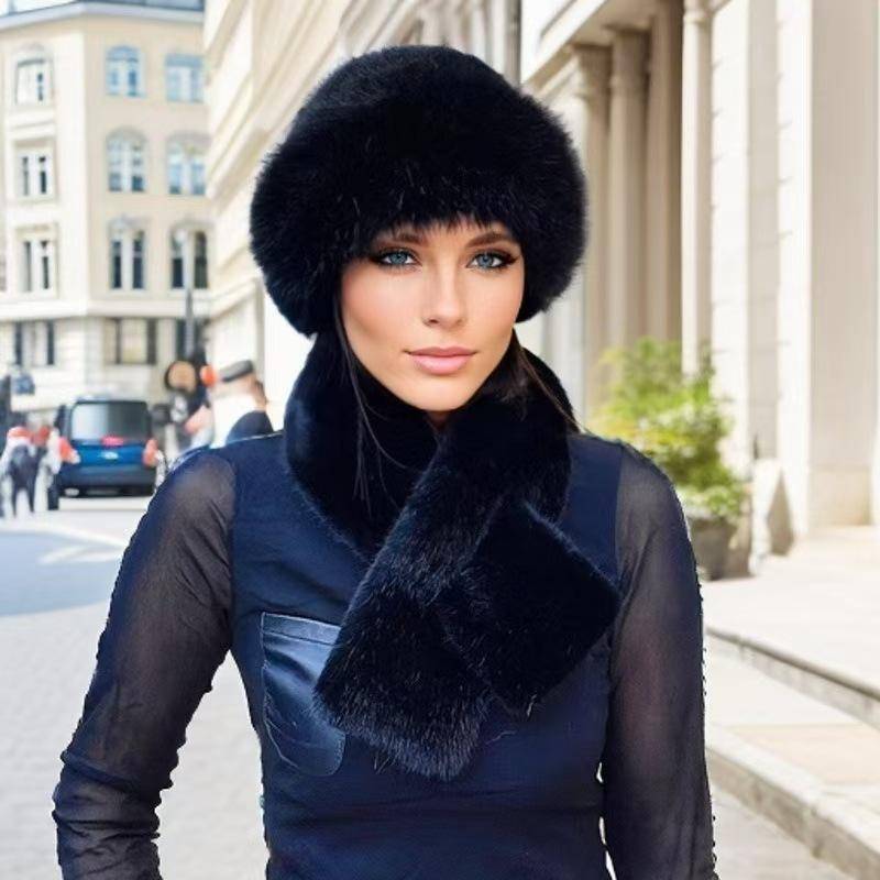 Imitation Nerz Winter Schal Mongolische Mütze, Plüschmütze Damen Verdickt Warm Mode Ohrenklappe Imitation Nerz Winddicht von Joom DACH