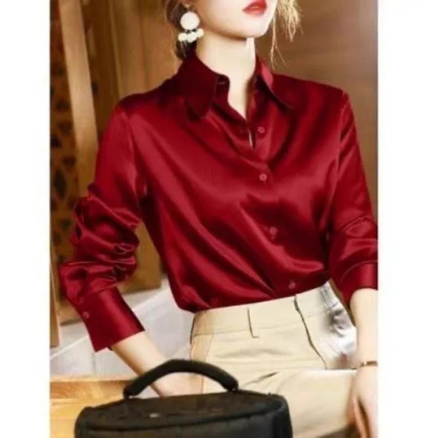 Imitation Seide Langarm Hemd für Frauen Frühling Herbst Satin Bluse Büro Revers Button Up Shirt Weiß Schwarz XXL Imitation Seide Langarm Hemd für Frauen Frühling Herbst Satin Bluse Büro Revers Button Up Shirt Weiß Schwarz XXL von Joom DACH