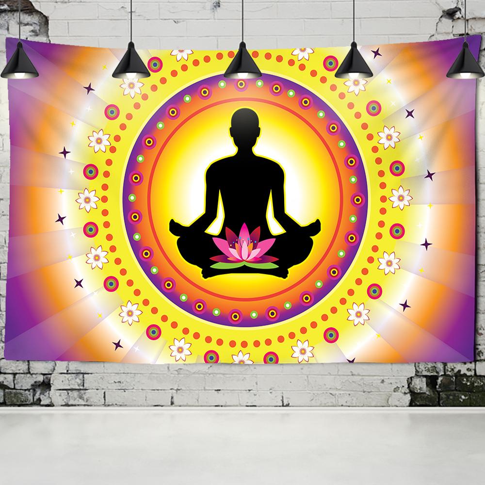 Indische Buddha Statue Wandteppich Hängen Mandala Psychedeli Yoga Männer Frauen Meditation Teppich Boho Decor Hintergrund Tuch 95x70CM von Joom DACH