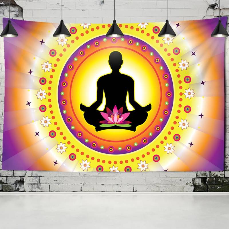 Indische Buddha Statue Wandteppich Hängen Mandala Psychedeli Yoga Männer Frauen Meditation Teppich Boho Decor Hintergrund Tuch 95x70CM von Joom DACH