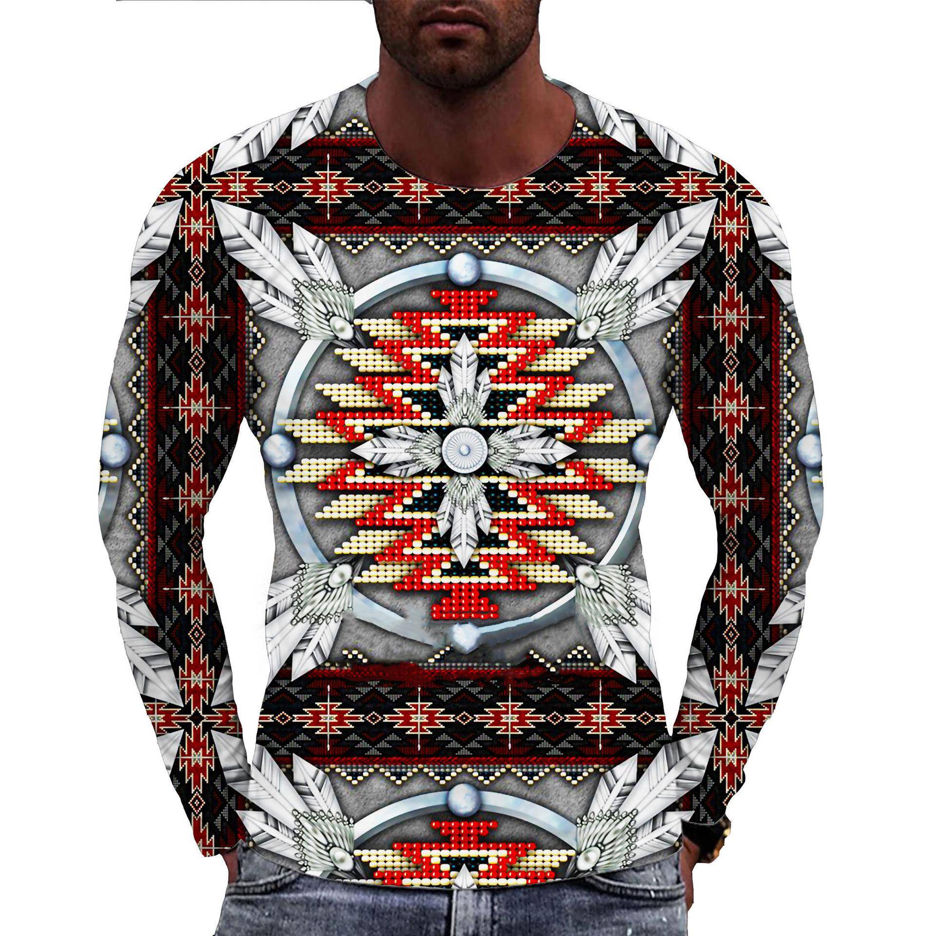 Indischer Stil Geometrie 3D Druck T-Shirts Männer Frau Langarm Retro T-Shirt Streetwear Harajuku Pullover Tees Top Kinderkleidung 3XL von Joom DACH