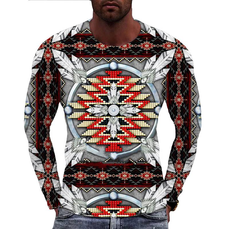 Indischer Stil Geometrie 3D Druck T-Shirts Männer Frau Langarm Retro T-Shirt Streetwear Harajuku Pullover Tees Top Kinderkleidung 3XL von Joom DACH