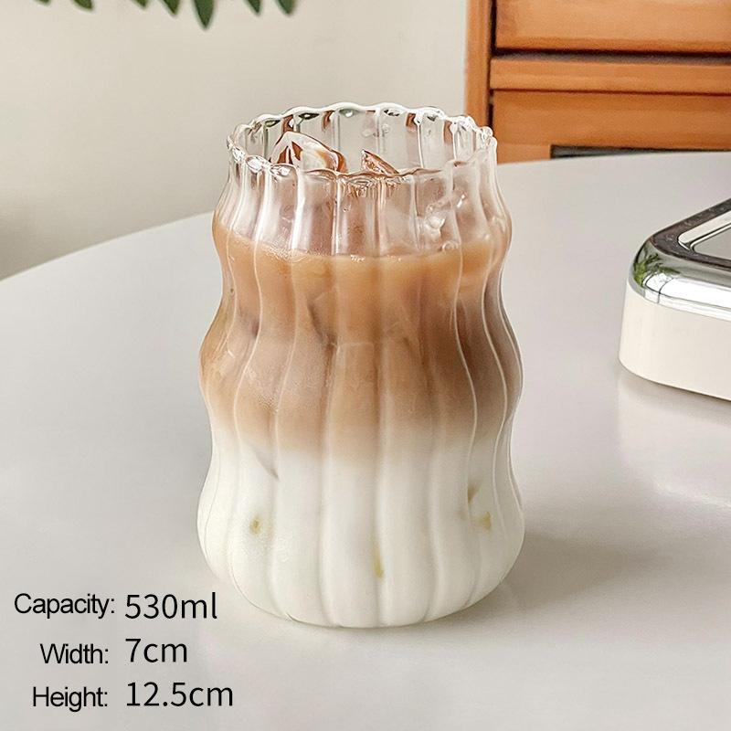 Ins Glasbecher Hitzebeständiger Becher Trinkgeschirr Transparenter Teesaft Milch Kaffeebecher Home Wassergläser Streifenbecher 410/650/530ml 530ml A von Joom DACH