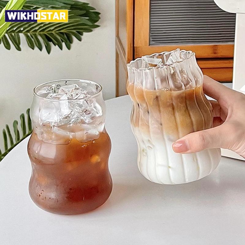 Ins Glasbecher Hitzebeständiger Becher Trinkgeschirr Transparenter Teesaft Milch Kaffeebecher Home Wassergläser Streifenbecher 410/650/530ml 530ml B von Joom DACH