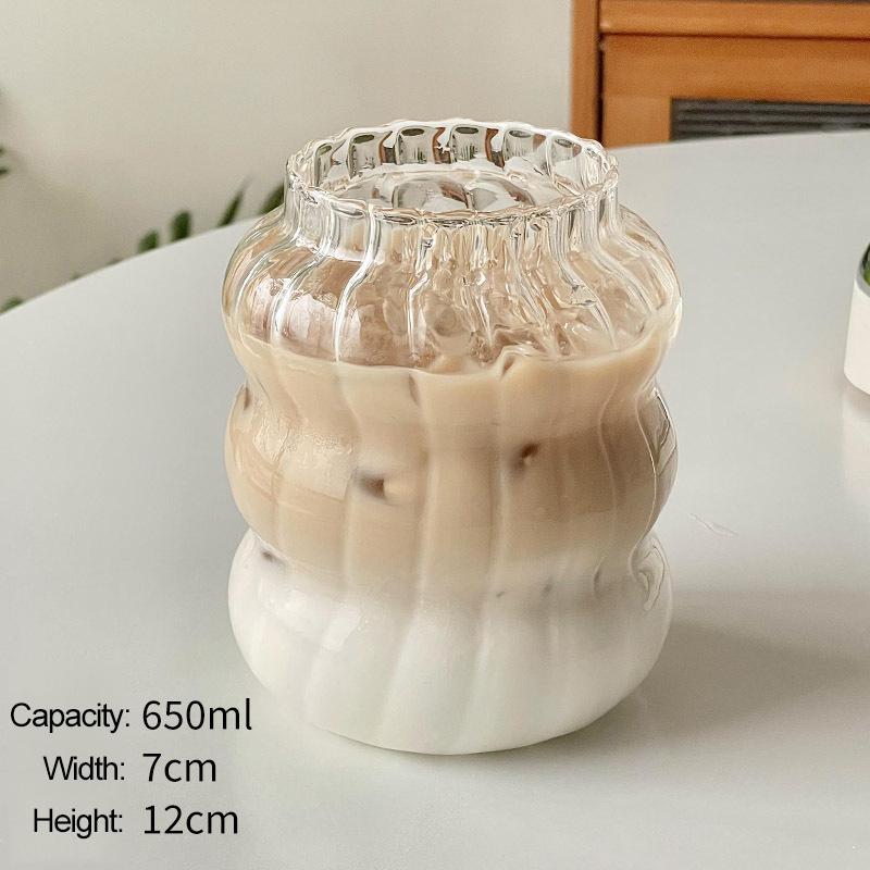 Ins Glasbecher Hitzebeständiger Becher Trinkgeschirr Transparenter Teesaft Milch Kaffeebecher Home Wassergläser Streifenbecher 410/650/530ml 650ml von Joom DACH