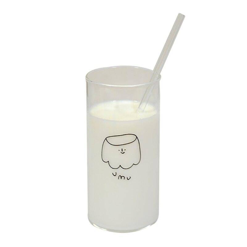 Ins Korean Style Cartoon Glass Cup With Straw Transparent Coffee Milk Tea Mug Water With Straw 400ml von Joom DACH