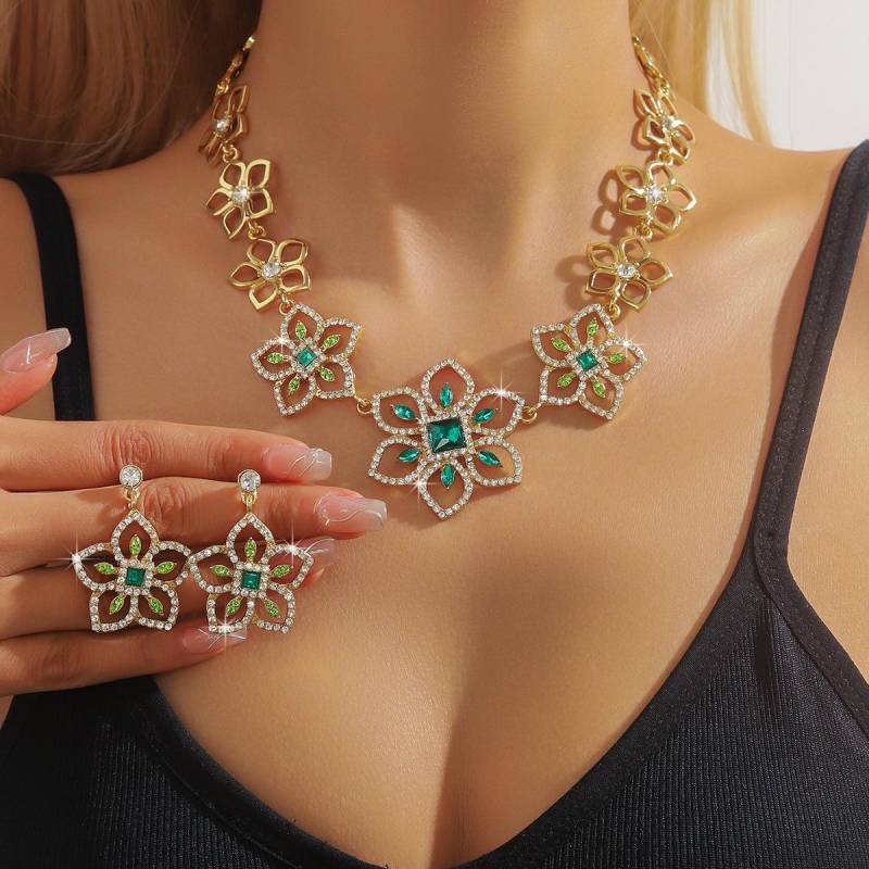 Ins Stil Abendohrringe Halskette Set Damen grün von Joom DACH